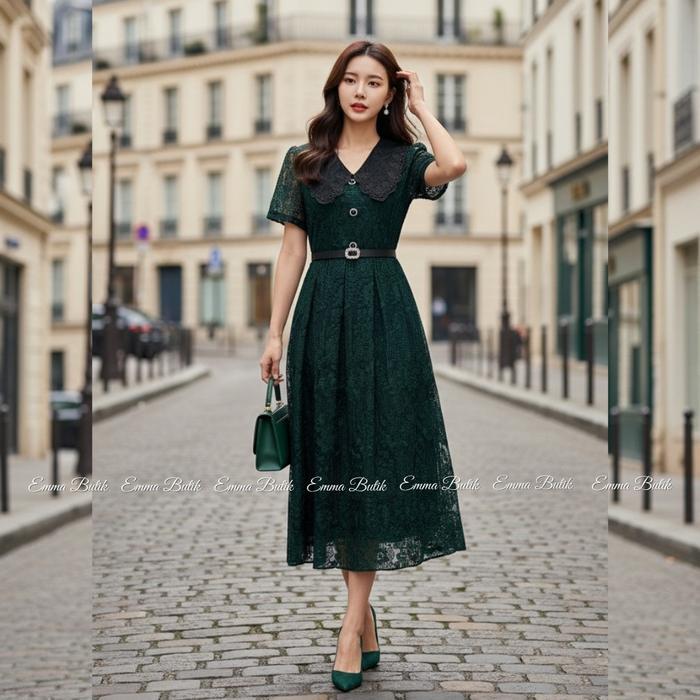 [] Emma.Butik E00545 Long Sleeves Gown Princess Mewah Elegan Party Dress Formal Lace Bordir Wanita