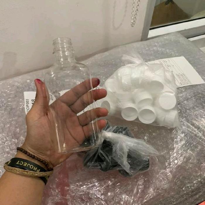 100 PCS BOTOL PLASTIK KALE GEPENG 300 ML BOTOL TEBAL BOTOL MINUMAN KOPI JUS TUTUP SEGEL PUTIH /
