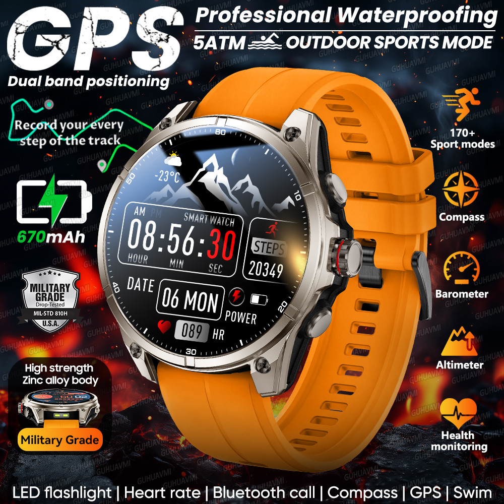 Jam Tangan Pintar Olahraga Outdoor GPS Tahan Air 5ATM Kompas