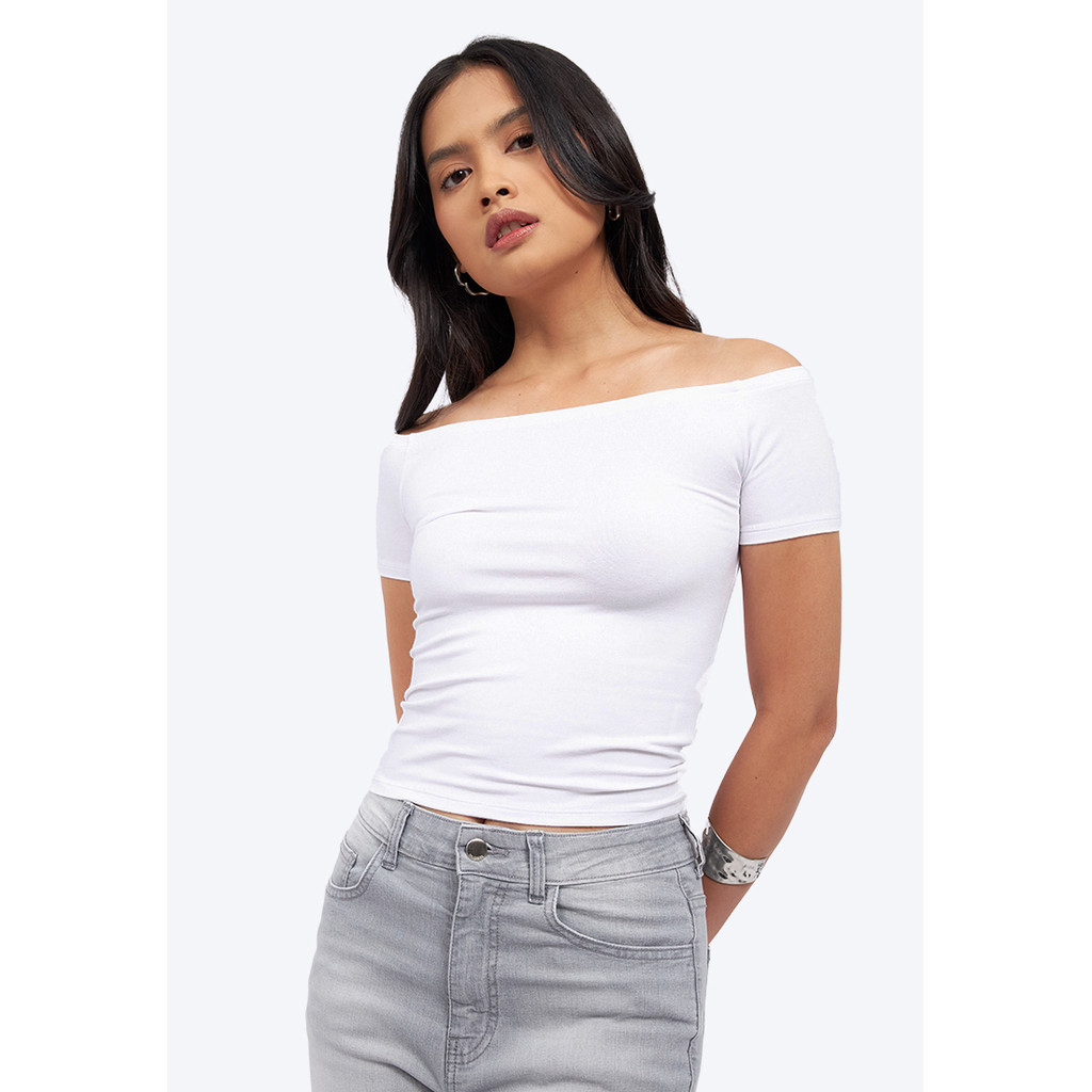 COLORBOX Off Shoulder Short Sleeve Top Off White