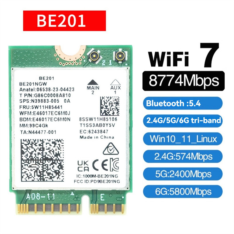 Exquisite-BE201 BE201NGW WIFI7 Card M. 2 Cnvio3 Wireless WIFI Module 8774Mbps Tri-Band BT5.4 For