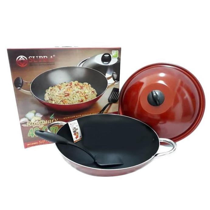 Wajan Teflon Supra Wok 40 Cm + Tutup I Wajan + Spatula - Original
