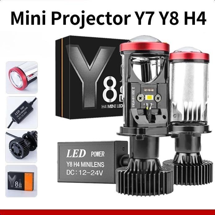 [COD] 2PCS Y7D Y8D Lampu LED Mobil Motor Mini Projie H4 60W LED Healight Lampu 8000LM 6000K