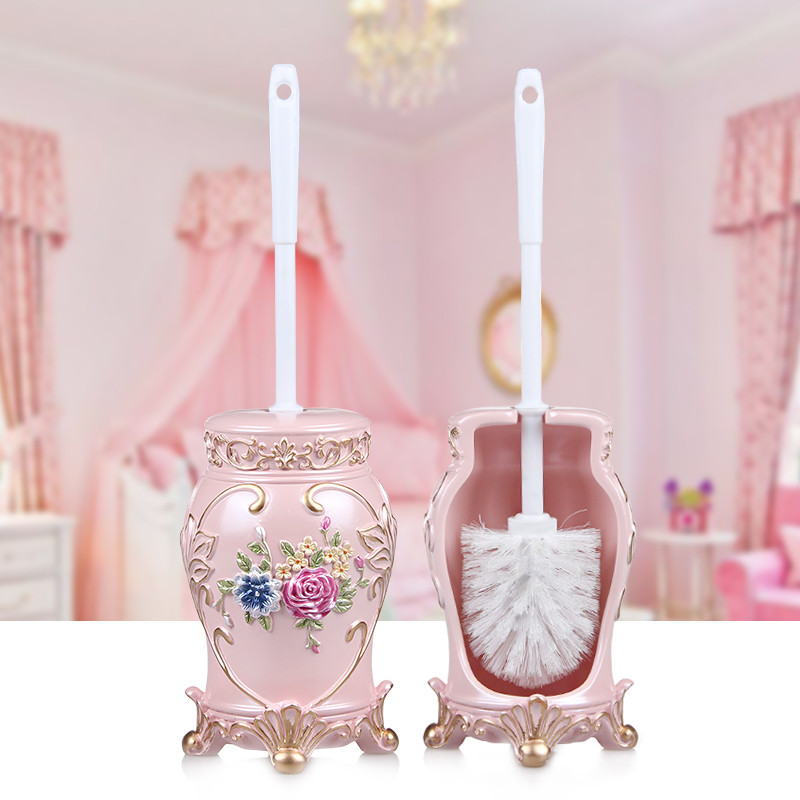 Multi-Colors Resin Bathroom Cleaning Brush Holder with Stand Toilet Brush Kit WC Brush Set -