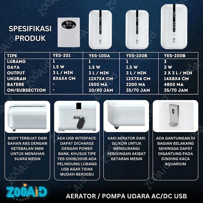 USB AC DC CHARGERABLE SILENT AERATOR PUMP / MINI USB AERATOR AIR PUMP