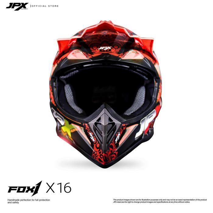 Helm Jpx Cross Full Face X16 Snake - Fluorescent Red Doff
