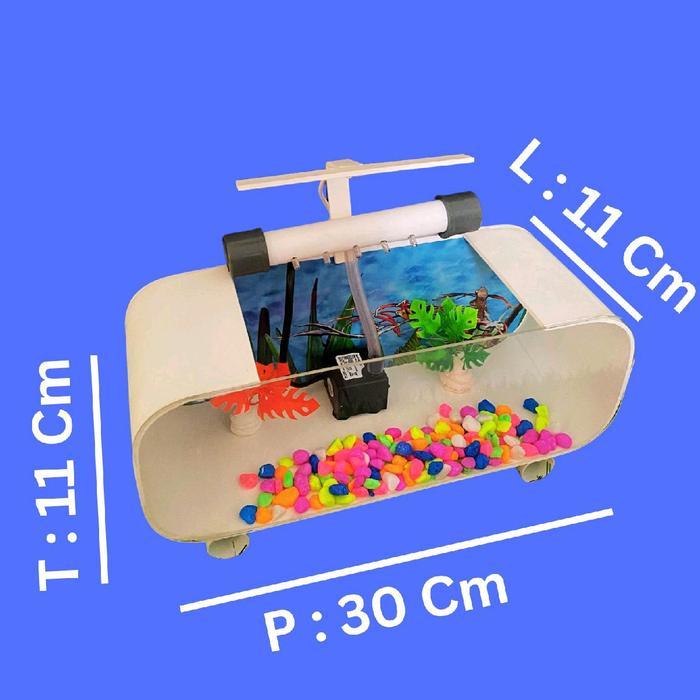 Premium Aquarium Mini Persegi 30Cm Full Set Aquarium Aquascape Dengan Pompa Air Busa Filter Dan