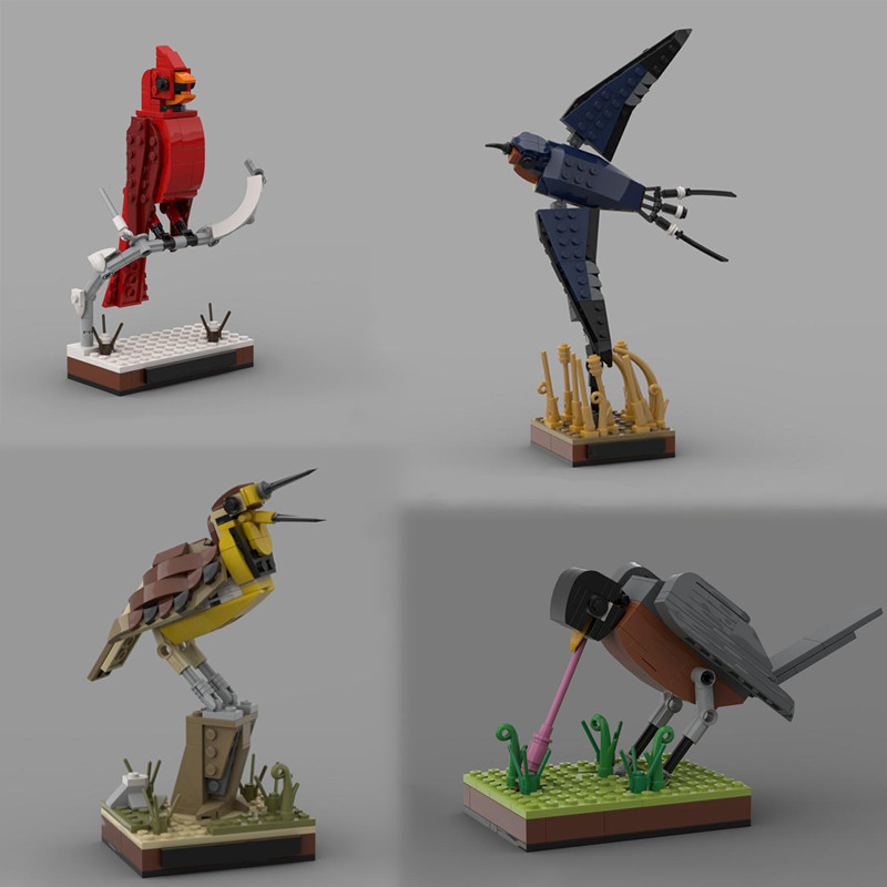 Spot MOC-77108 Animal Bird Pheasant Kingfisher Diving Robin Small Particle Assembling Building Block