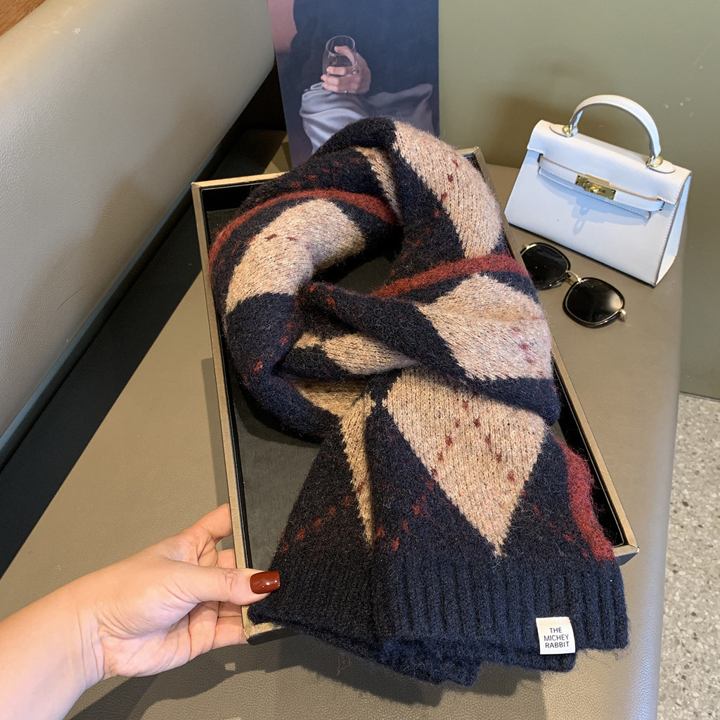 Scottish Plaid Fringe Knit Scarf Women Korean Style Warm Winter Neck Wrap Fashion Accessory