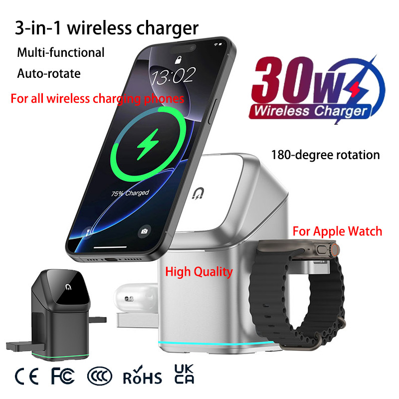 3 in 1 Wireless Charging Station for iPhone 12 /13 14 15 16 Apple Watch and AirPods 30W Fast