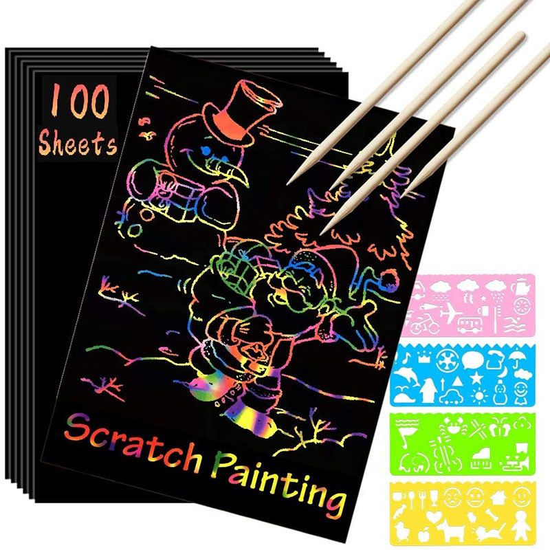 Scratch Paper Art Set Rainbow Card Scratch Black Scratch It Off Paper Crafts Notes with Wooden