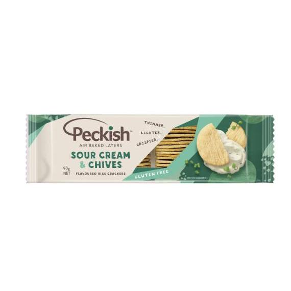 Peckish Rice Crackers Sour Cream & Chives 90g Australia