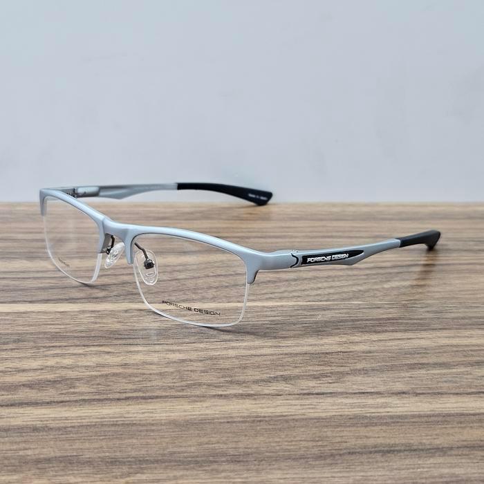 frame kacamata pria wanita half frame sporty porsche design P8199 silver black Bluecromic Blueray