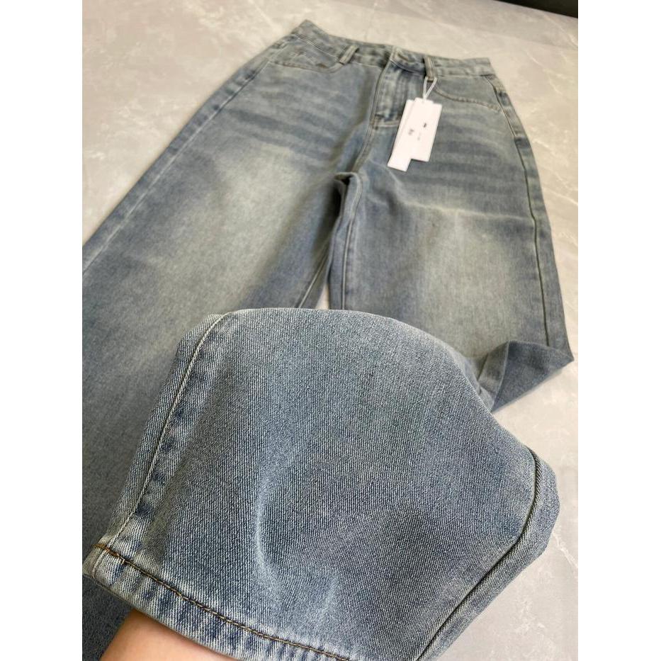 Luck WanitaRetro Lurus Korea Celana Jeans Wanita Highwaist