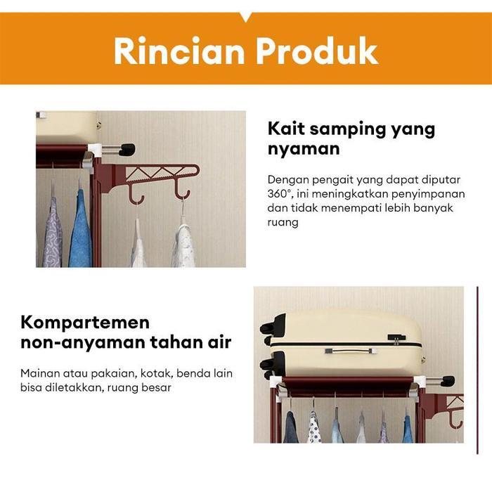 Square Hanger Lemari Pakaian Tanpa Kain Rak Pakaian Penyimpanan Rak Pakaian Gantung Stainless Putih