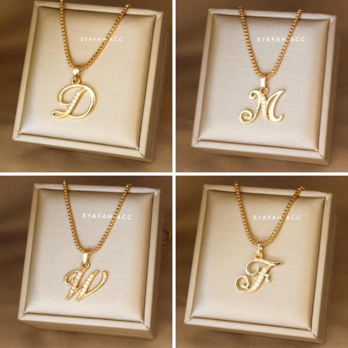 Kalung Huruf Inisial Nama Lapis Emas (set kalung dan bandul huruf )