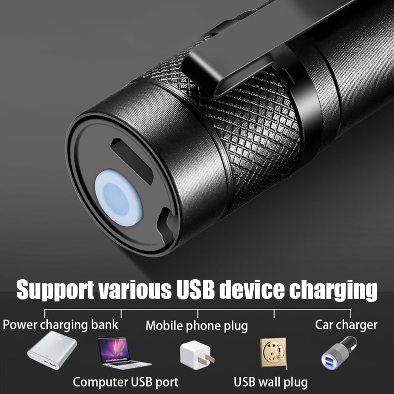 1/2/4pcs Mini LED Flashlight USB Rechargeable Mini Led Flashlight Zoomable High Power Flashlight