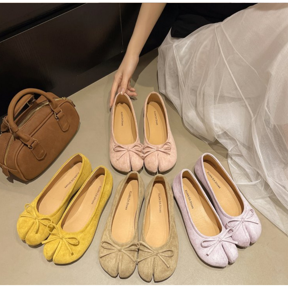 Japanese Trotter Flats Shoes Ladies Bowknot Tabi Ninja Loafers Cozy Split Toe Mary Janes Woman