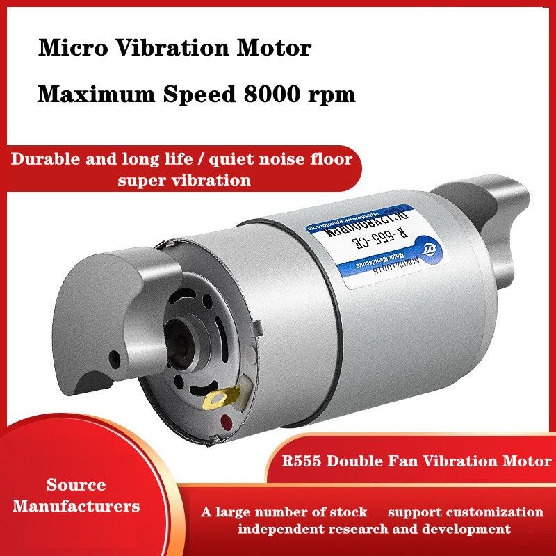 R-555 15W Motor Getaran Kepala Ganda Mikro Motor Getaran Kecil 6V/12V/24V Kecepatan Dapat Disesuaika