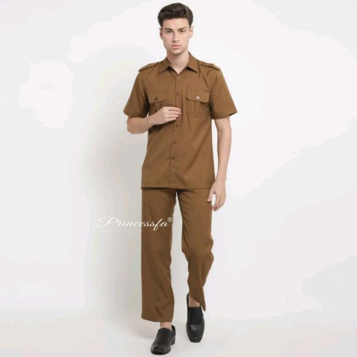 Seragam PDH Safari Pria Kheki,Seragam Pemprov Safari Pria , Baju Dinas ASN,PNS,Pemda Safari Pria ,