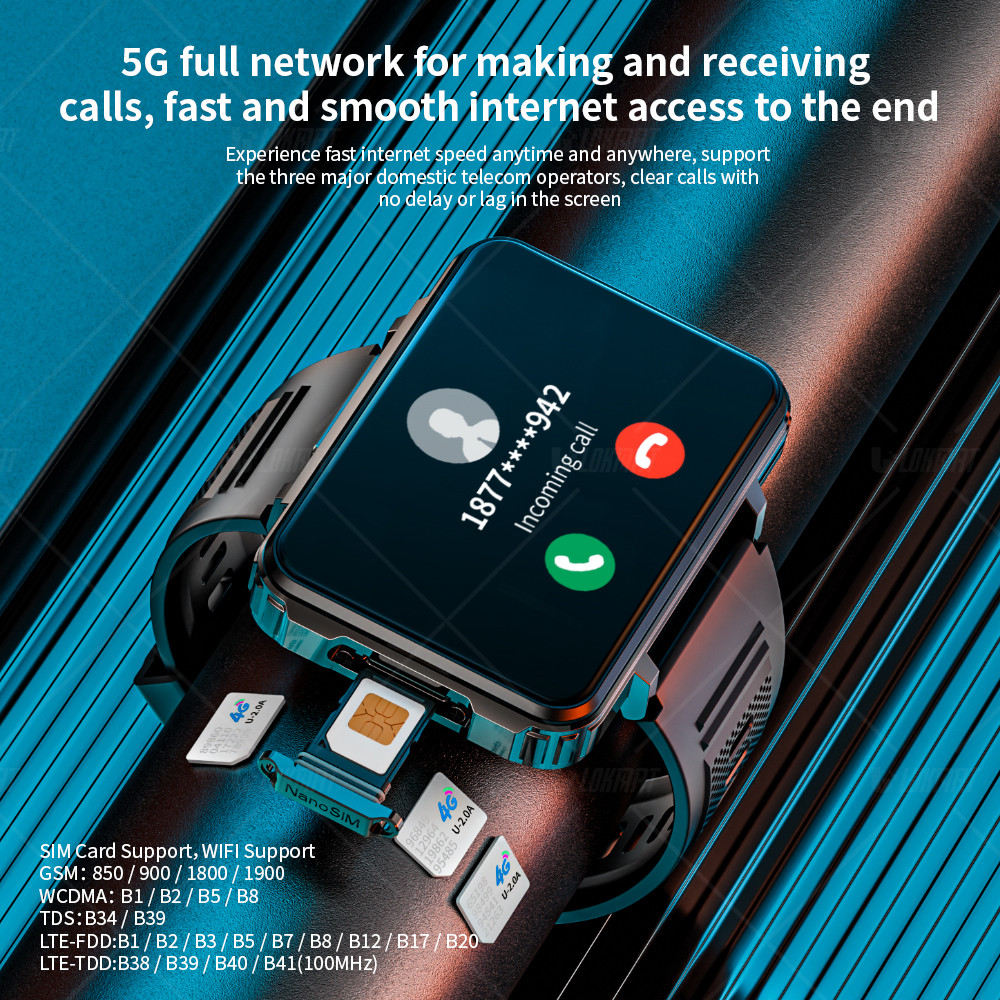 LOKMAT APPLLP 5 MAX Android Watch Phone Square Big Screen Wifi 4G Calls Smartwatches Dual Camera