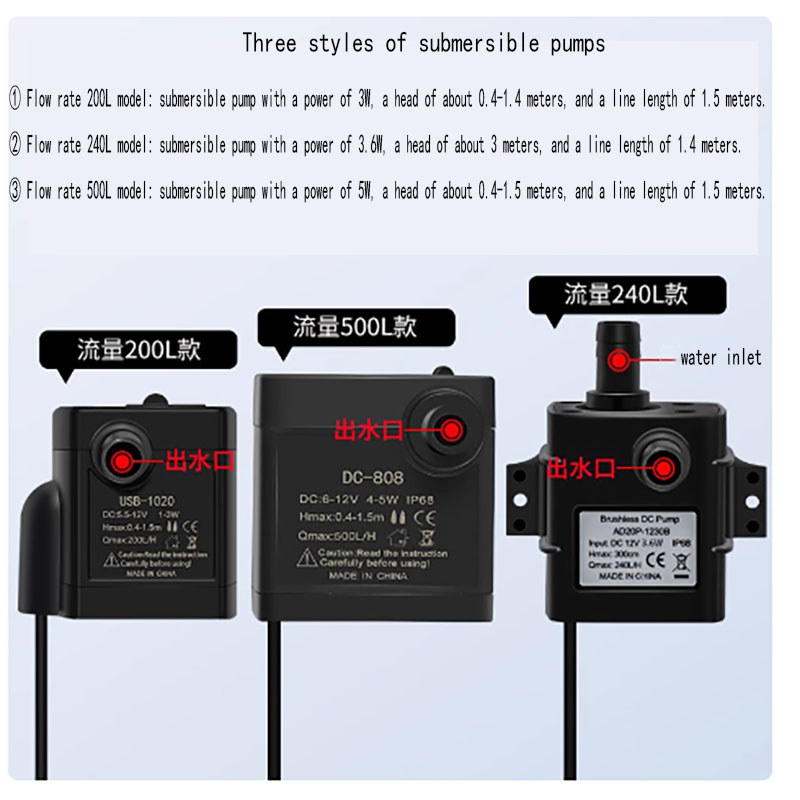 Dc-1020 Dc Brushless Micro Submersible Pump Dc5V 12V Solar Submersible Pump Fish Tank Silent Usb