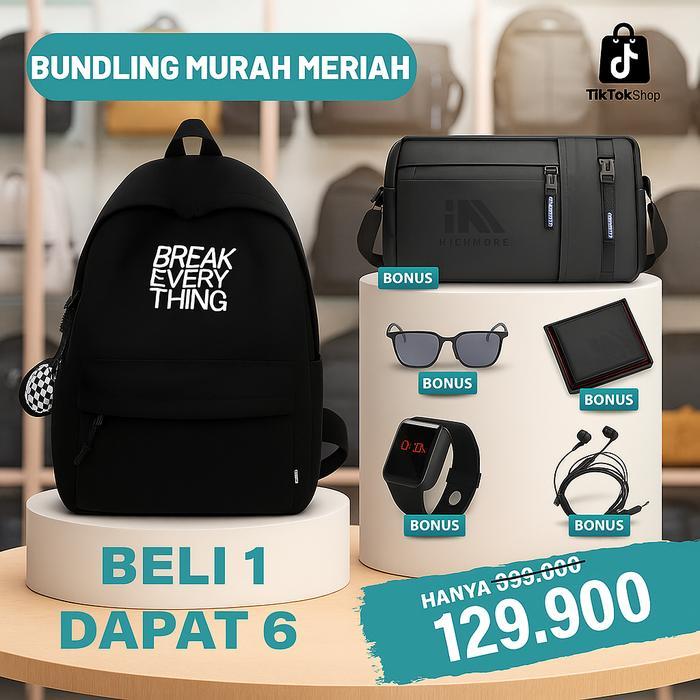 [BELI 1 DAPAT 6] BUNDLING MURAH MERIAH 2026 TAS RANSEL PROMO BUNDLING BELI 1 DAPAT 6 BAHAN KULIT PU