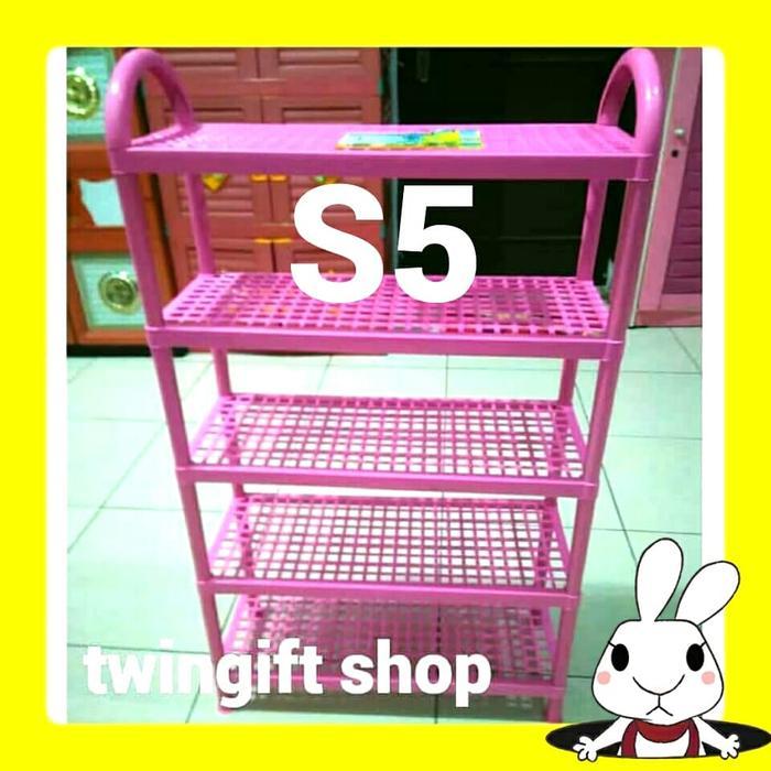 Rak Sepatu Plastik Susun 5, pink, ungu dan hijau
