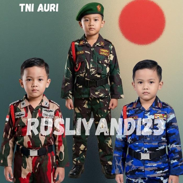TERLARIS Seragam tni au loreng Anak Laki-laki/Perempuan dengan Baju Lengan Panjang, Celana, Topi,