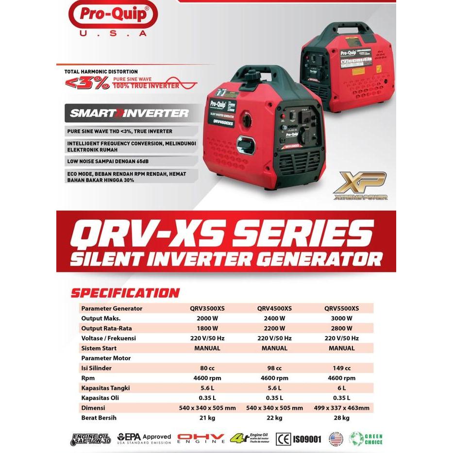 PROQUIP USA QRV 4500 XS Genset Super Silent 2000 Watt - 2500 Watt