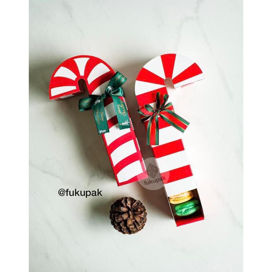 (10 pcs) Fukupak Kotak Natal Candy Cane Christmas Box cookies macaron kue mini