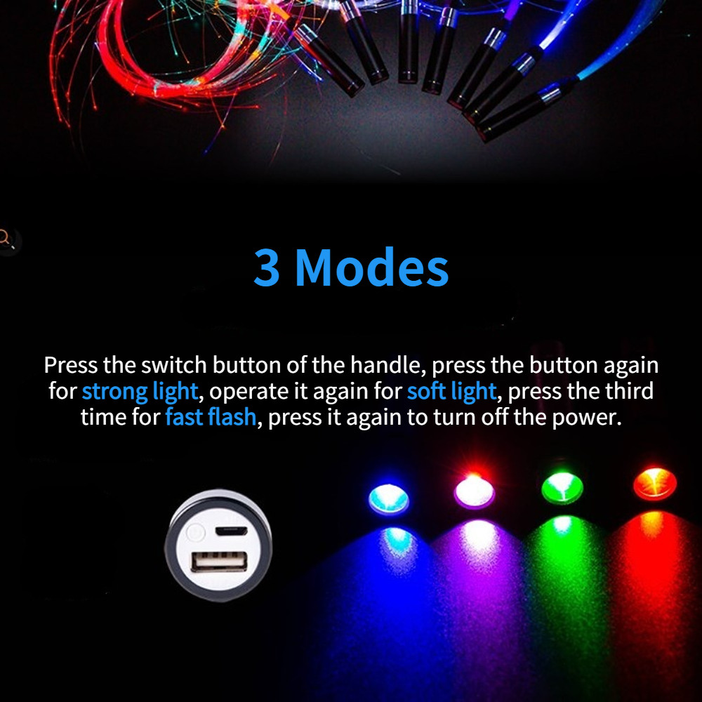 LED Fiber Optic Whip USB Rechargeable Optical Hand Rope Pixel Light-Up Whip Flow Toy Dance Music Par