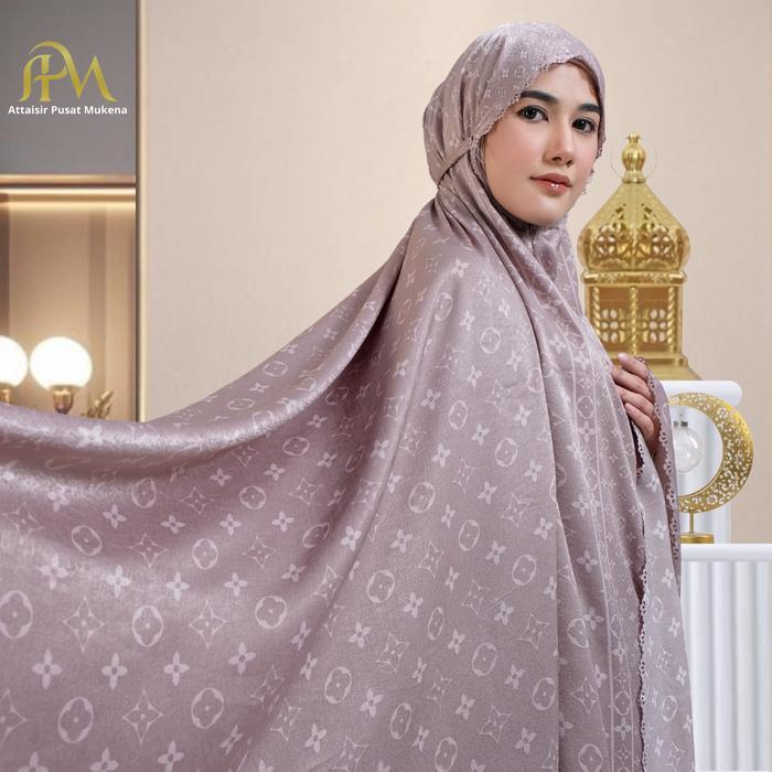 Top Apm Mukena Dewasa Santorini Silk Motif 2in1 Resleting Al Series Apm Mukena