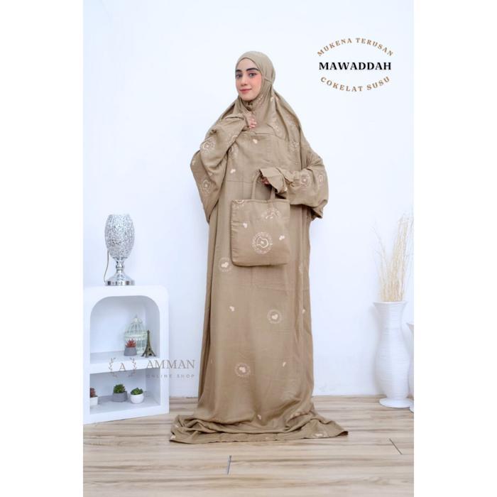 Top Mukena Mawadah Dewasa - Muke Printing Hadramaut Terusan Print Motif Terompah - Bahan Rayon