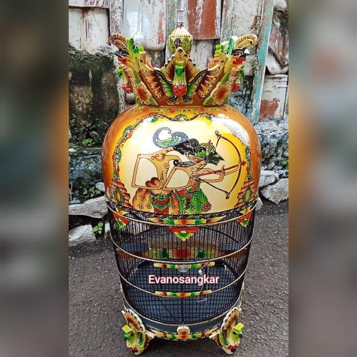 Sangkar burung perkutut mahkota premium motif wayang