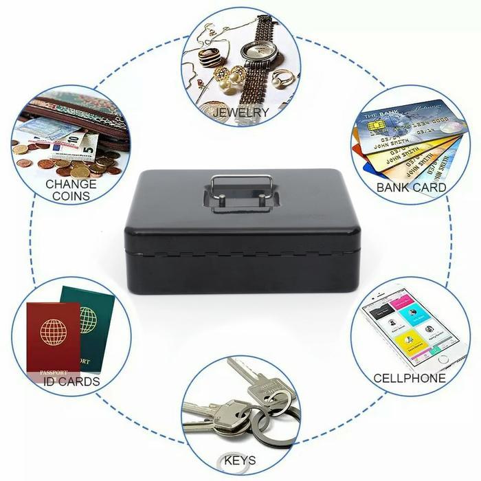 Brankas Mini Cash Box Safety Brangkas Uang Kotak Key Lock 30X25X9Cm