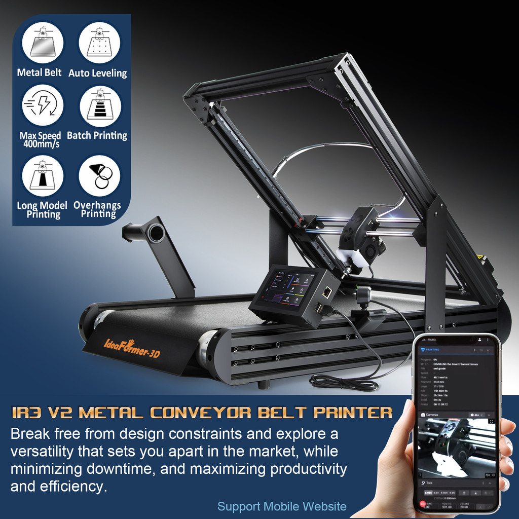 2025 IdeaFormer IR3 V2 Infinite Z-Axis Steel Conveyor Belt 250250mm Klipper Firmware Fast Printing