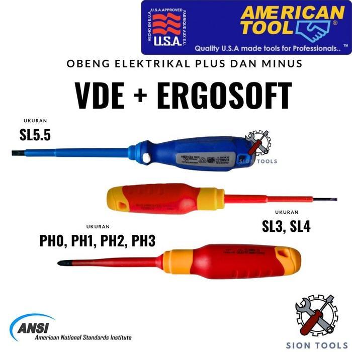 AMERICAN TOOL OBENG LISTRIK ELEKTRIKAL MAGNETIC PLUS MINUS ERGOSOFT