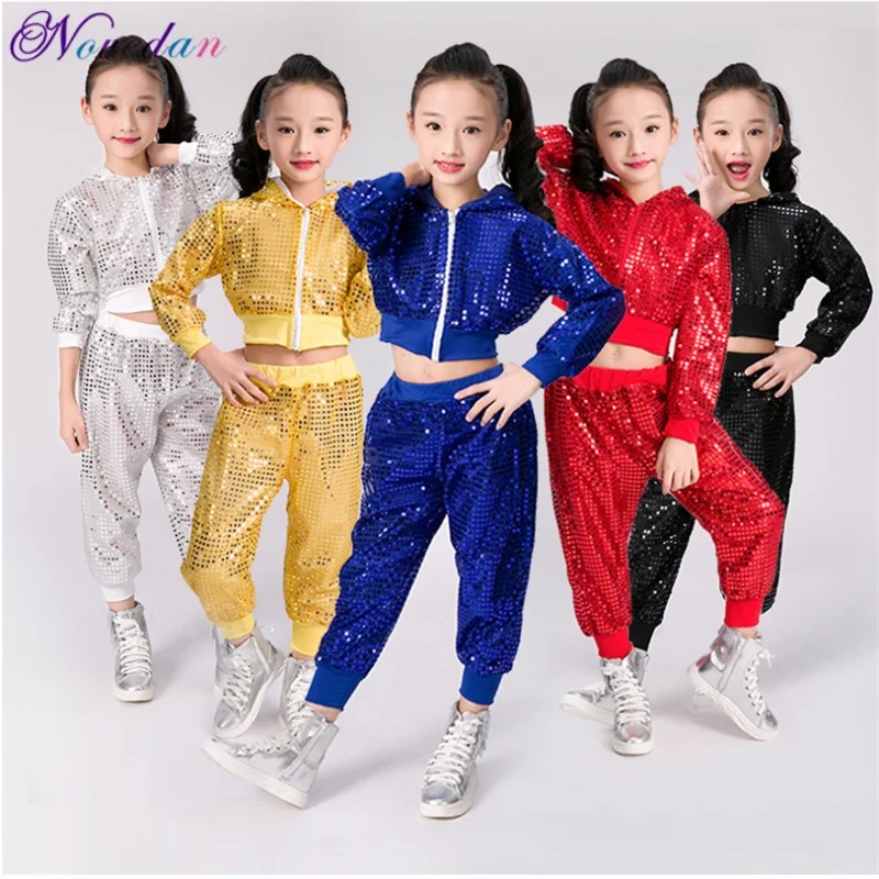 New Children Dance Costume Jazz Wear Women Girls Sequin Hip-hop Dance Jazz Kids Dance Competitions