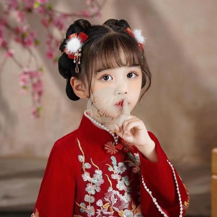 Sale- Jepitan Rambut Pita Imlek Anak Snow Meihua Ikat Rambut Imlek Lucu Premium Lucu Cny Shio Imlek
