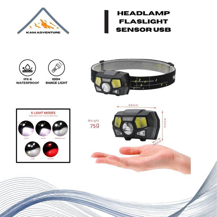 headlamp led camping - senter kepala hiking outdoor - headlamp usb cas