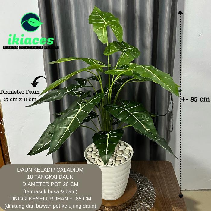 Premium Daun Caladium Artifisial Daun Keladi Jumbo Plastik Bunga Hias Sudut Rumah Dekorasi Bunga