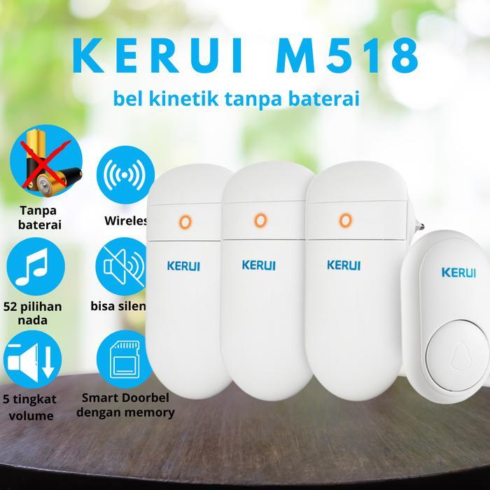 Kerui Bel Rumah Wireless M518 Doorbell Bel Kinetik Tanpa Baterai 3 Receiver