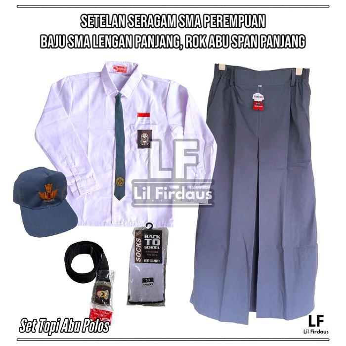 Setelan Seragam Sekolah Anak SMA Putri Satu Set Baju SMA Panjang Rok Span Abu-Abu Panjang