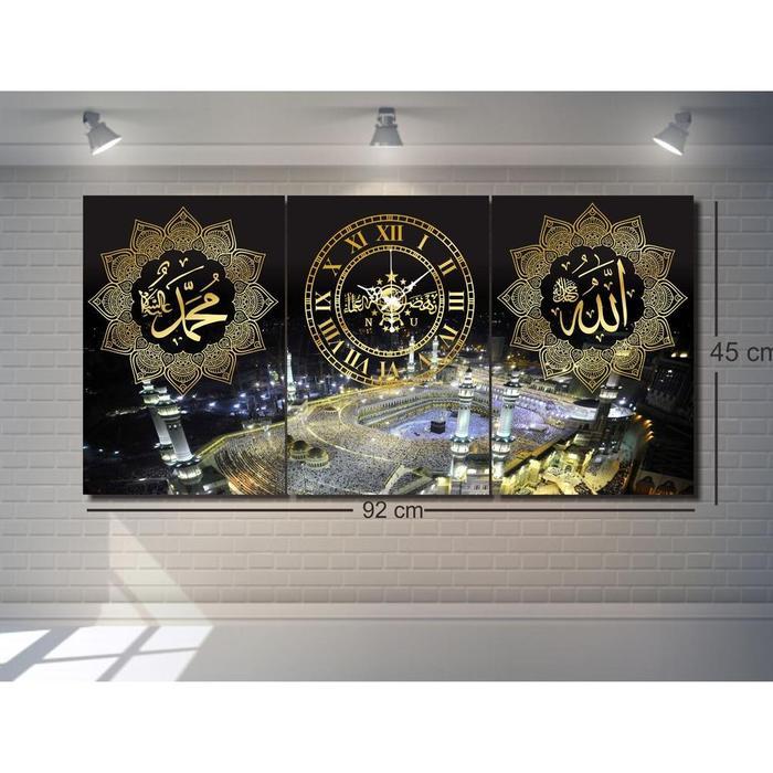 Jam custom kaligrafi foto masjidil haram mekah 1 set ukuran besar
