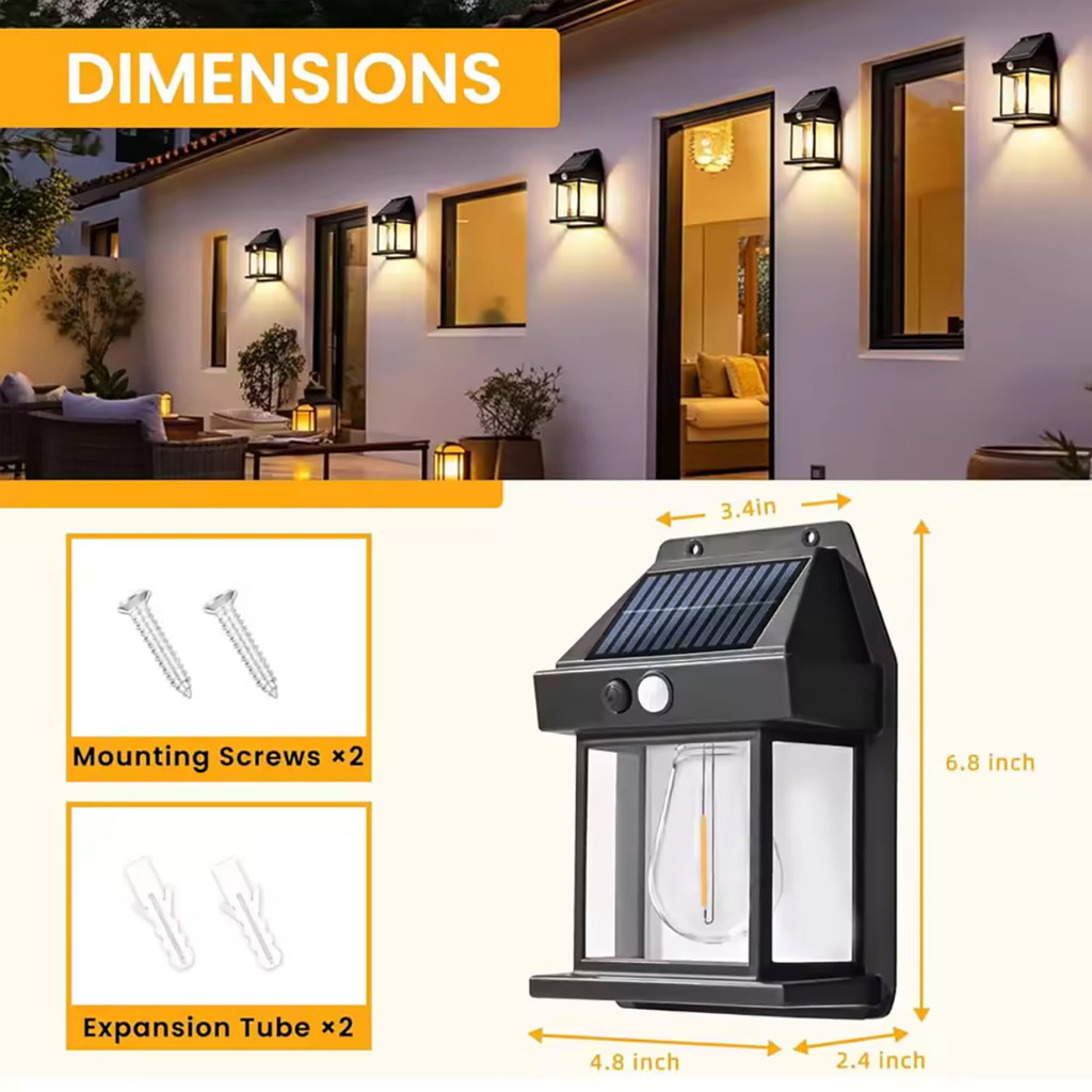 Outdoor Solar Wall Lamp Waterproof Tungsten Filament Lamp Induction Lamp Household Garden Wall Light