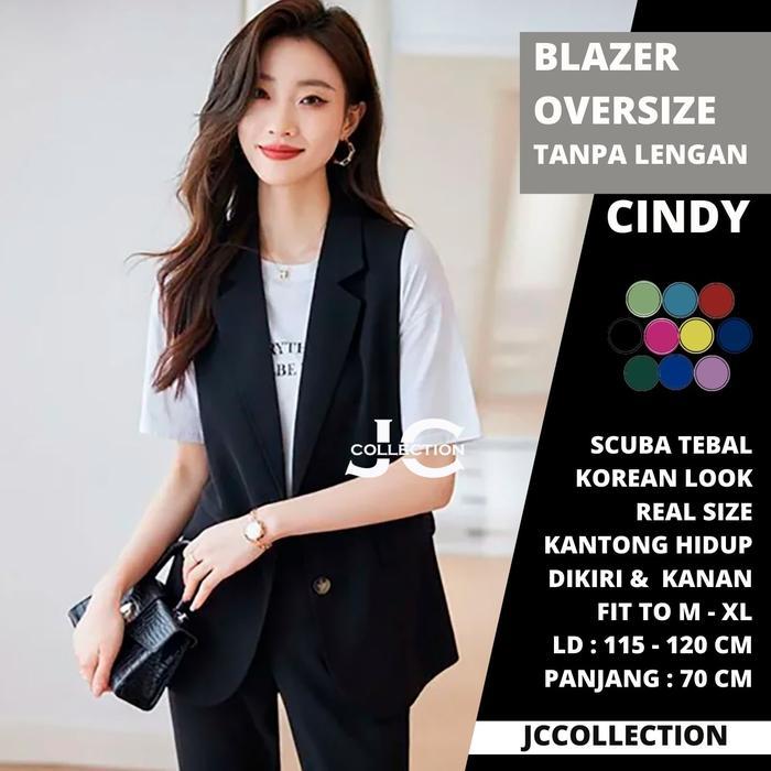 Blazer Korea Tanpa Lengan Kantong Pocket / Atasan Blazer Kantor Wanita Oversize Gaya Korea Cindy -