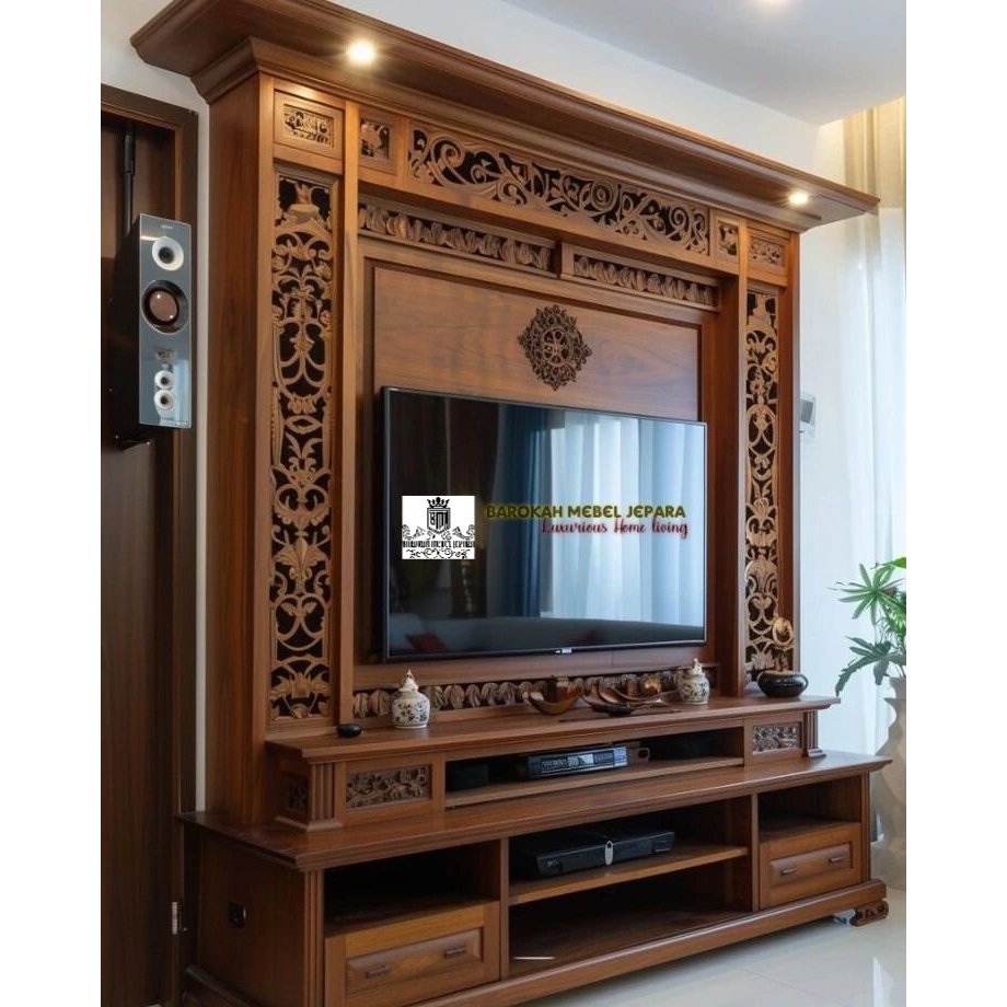 backdrop TV jati mewah klasik modern