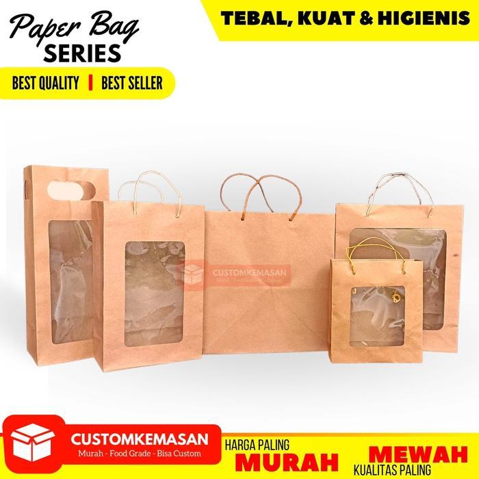 Paper bag Jendela Isi 12 Pcs / Kantong Kertas coklat / Paper Bag / Tas Makanan / Paper Bag Makanan /