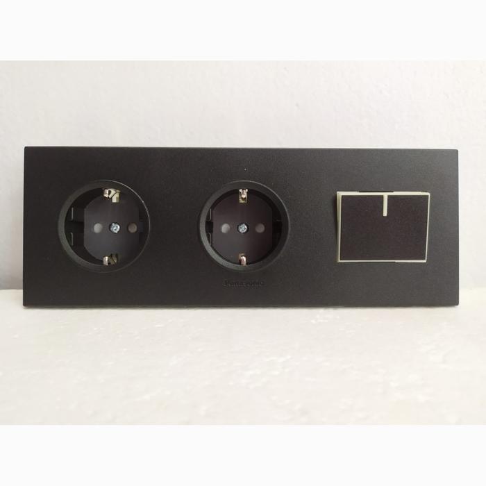 STOP KONTAK 2 GANG PANASONIC STYLE-E + SAKLAR TUNGGAL WESJ 5941 HITAM